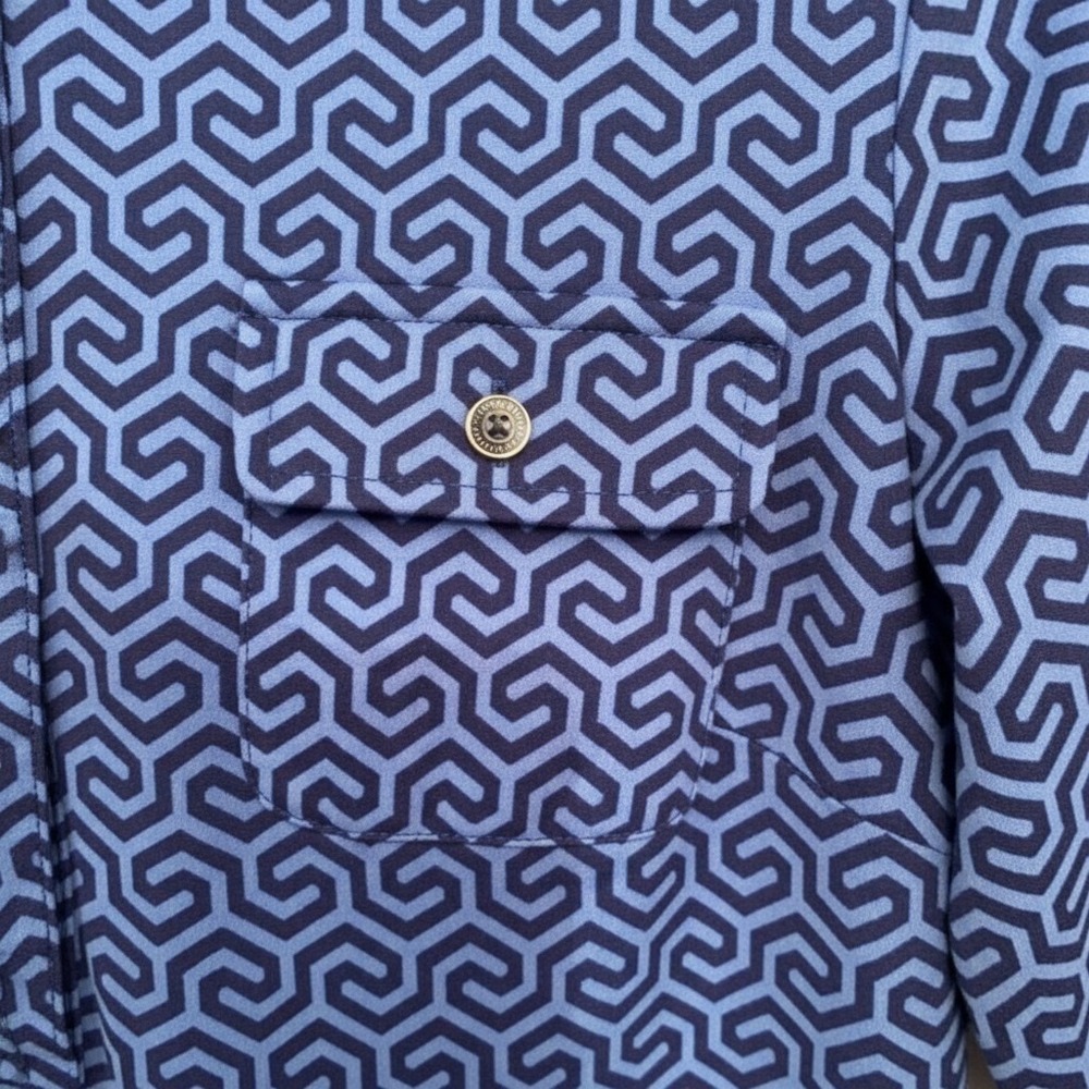 J.McLaughlin Lawrence Dress XS Navy Blue Honeycomb Geometric Shirt Dress NWT - Picture 6 of 9
